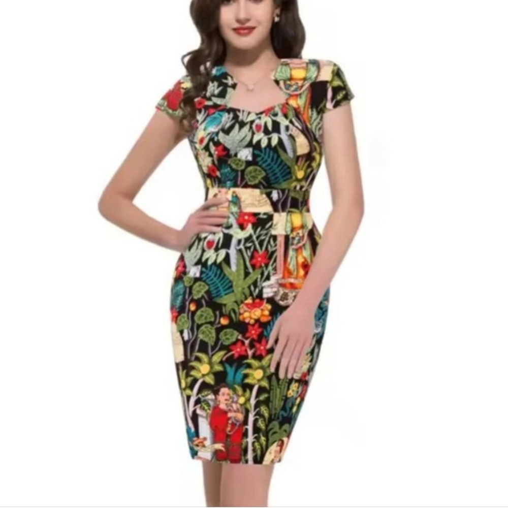 Grace Karin Frida Khalo Multicolor Tropical Print Dress